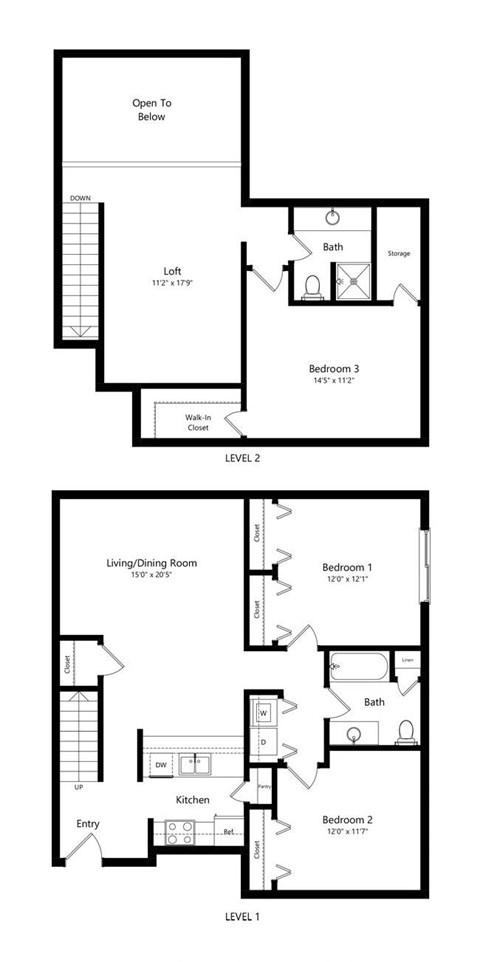 Floor plan for 3 beds, 2 baths, 1551 sqft